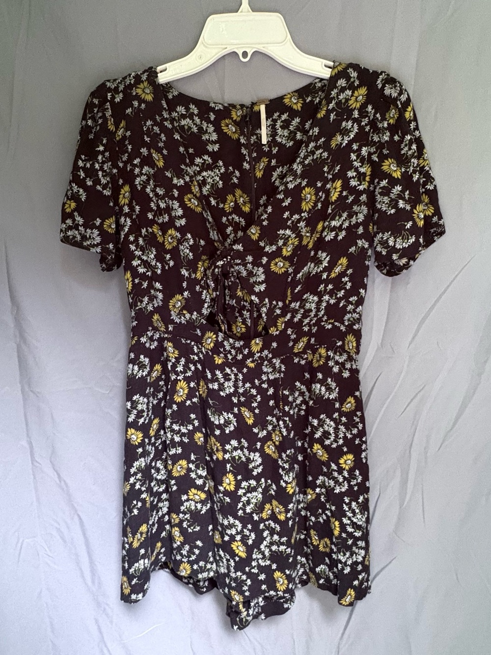 Free People Jinx black floral tie-front romper cutout bust